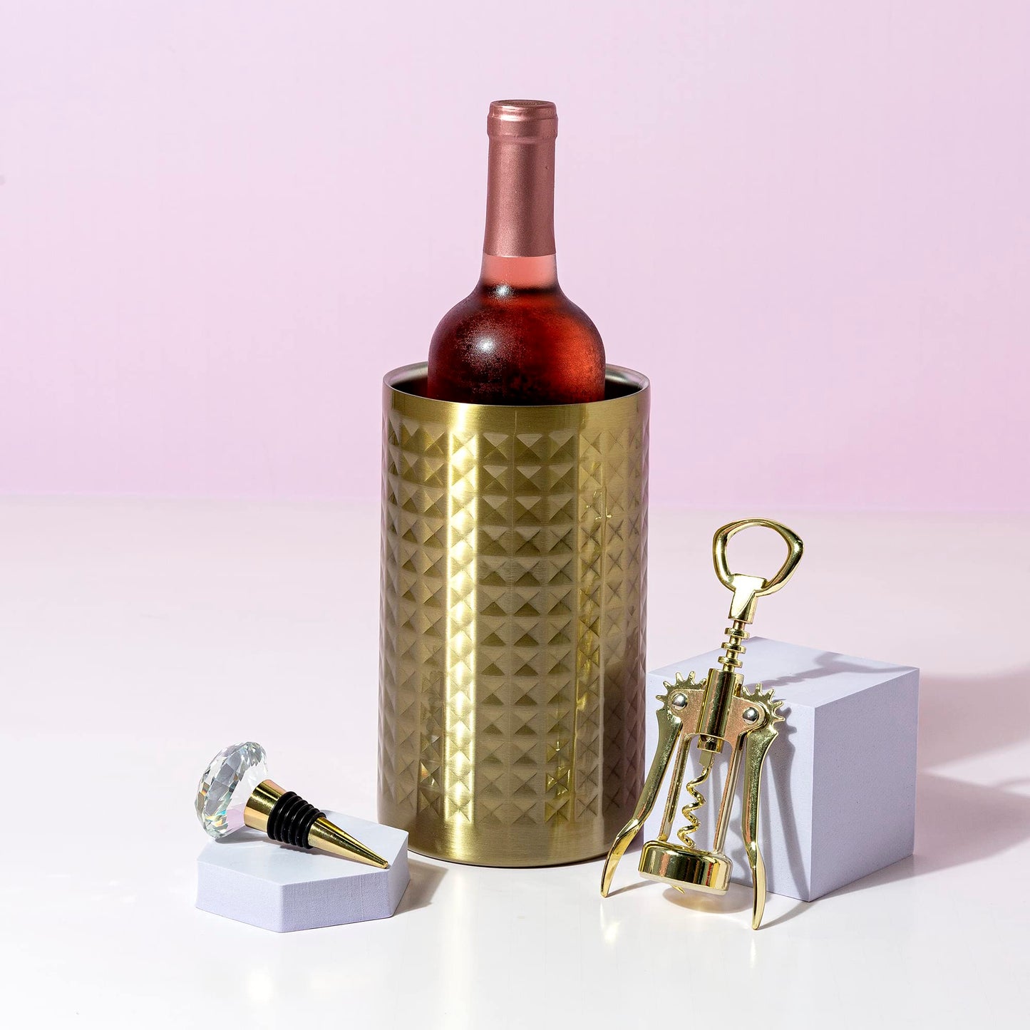 BEST AMAZON FINDS | Paris Hilton Wine Bottle Chiller Set, 3-Piece Set in Pink / Charcoal Gray / Gold | https://amzn.to/49Y0a3L