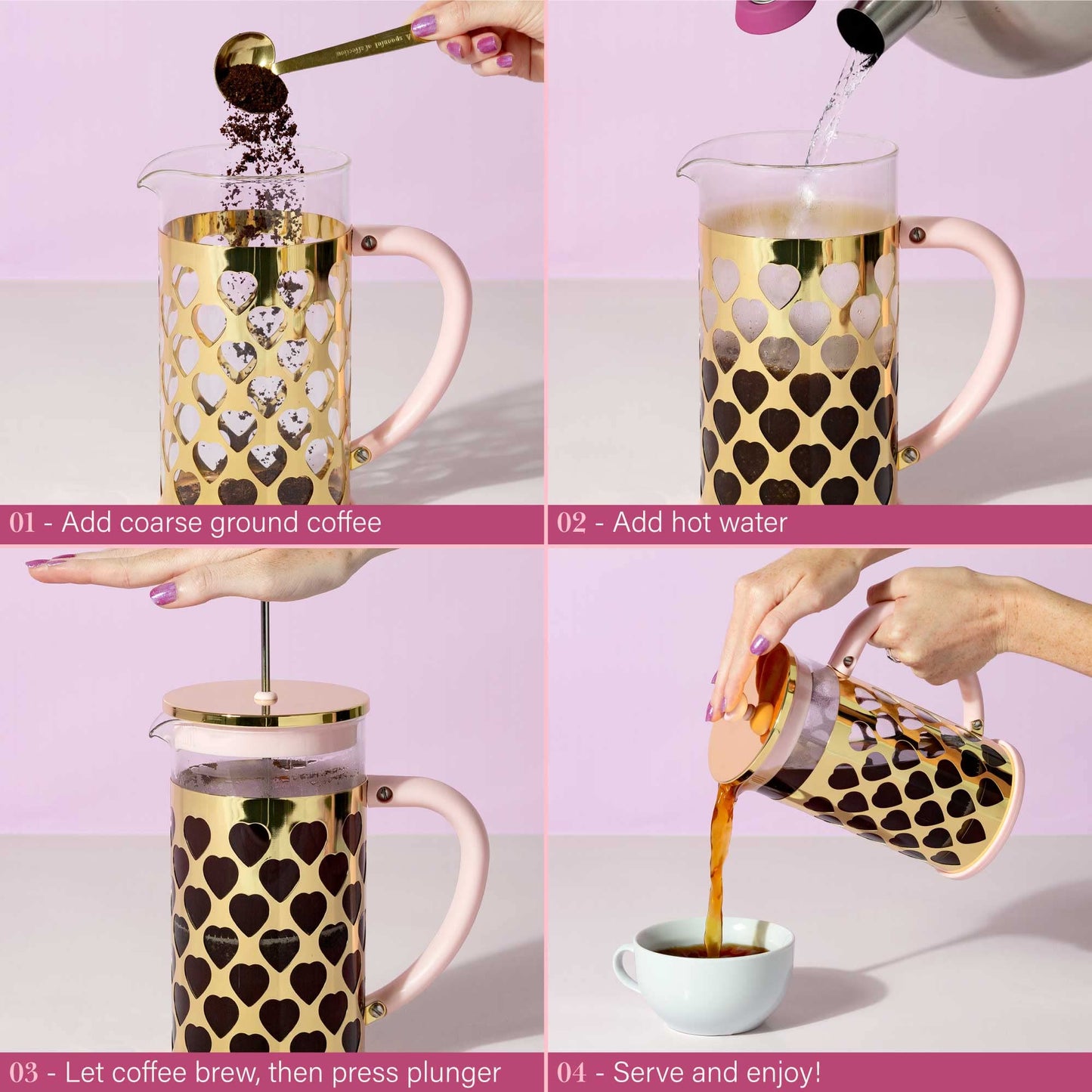 BEST AMAZON FINDS | Paris Hilton French Press Coffee Maker With Heart Shaped Measuring Scoop, 2-Piece Set in Pink | https://amzn.to/4foyF4r