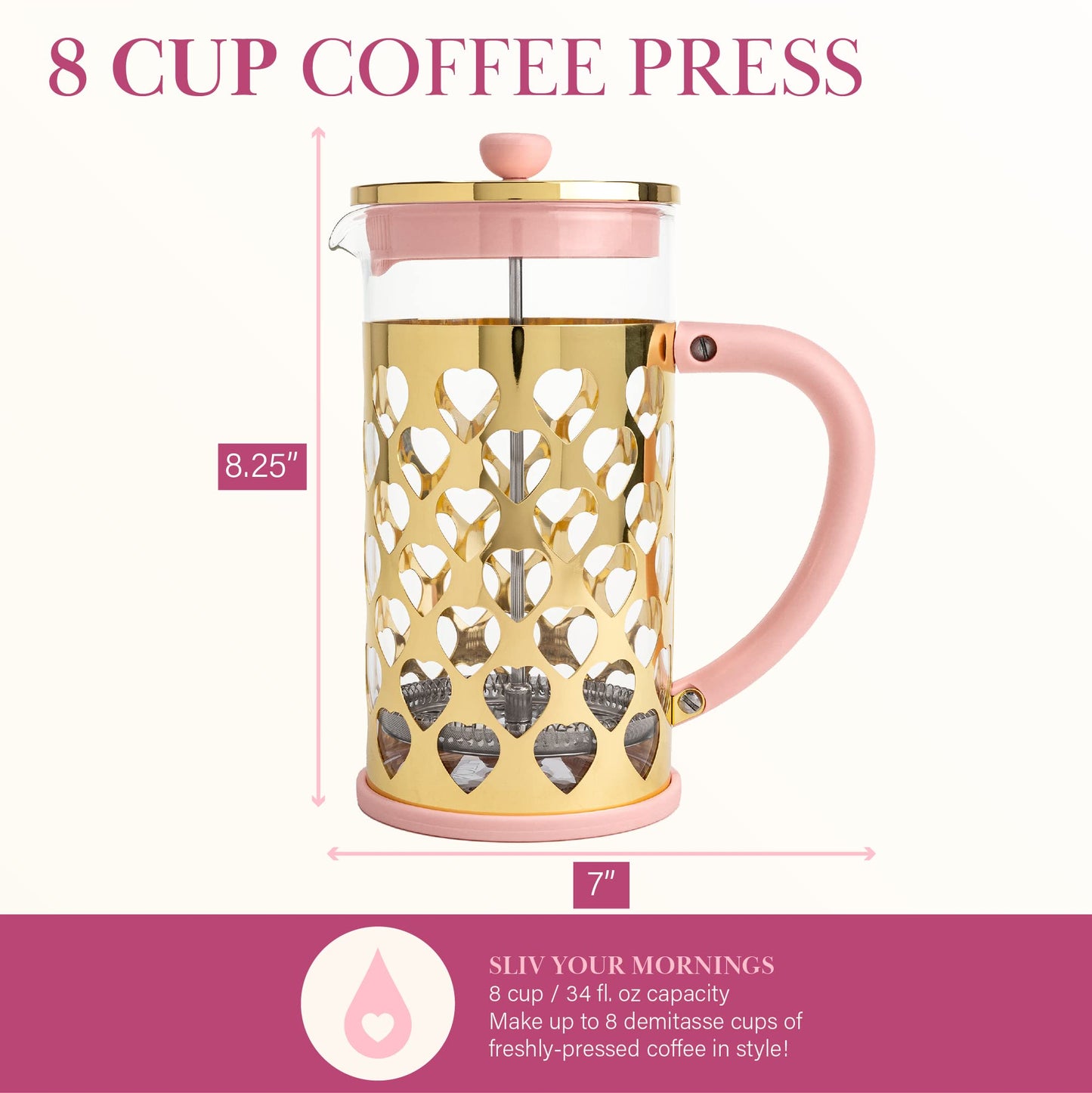 BEST AMAZON FINDS | Paris Hilton French Press Coffee Maker With Heart Shaped Measuring Scoop, 2-Piece Set in Pink | https://amzn.to/4foyF4r