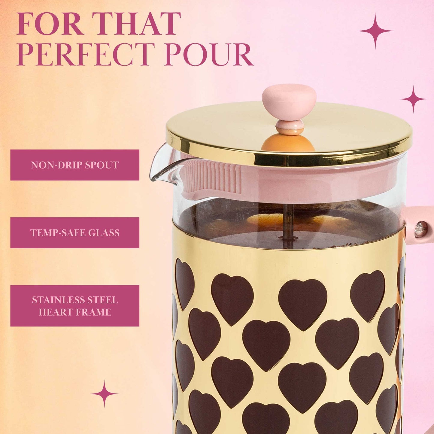 BEST AMAZON FINDS | Paris Hilton French Press Coffee Maker With Heart Shaped Measuring Scoop, 2-Piece Set in Pink | https://amzn.to/4foyF4r