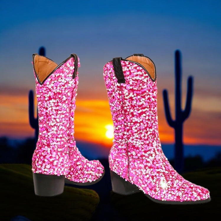 Sequin Women’s Cowboy Boots in 5 Trendy Colours  (Customization)