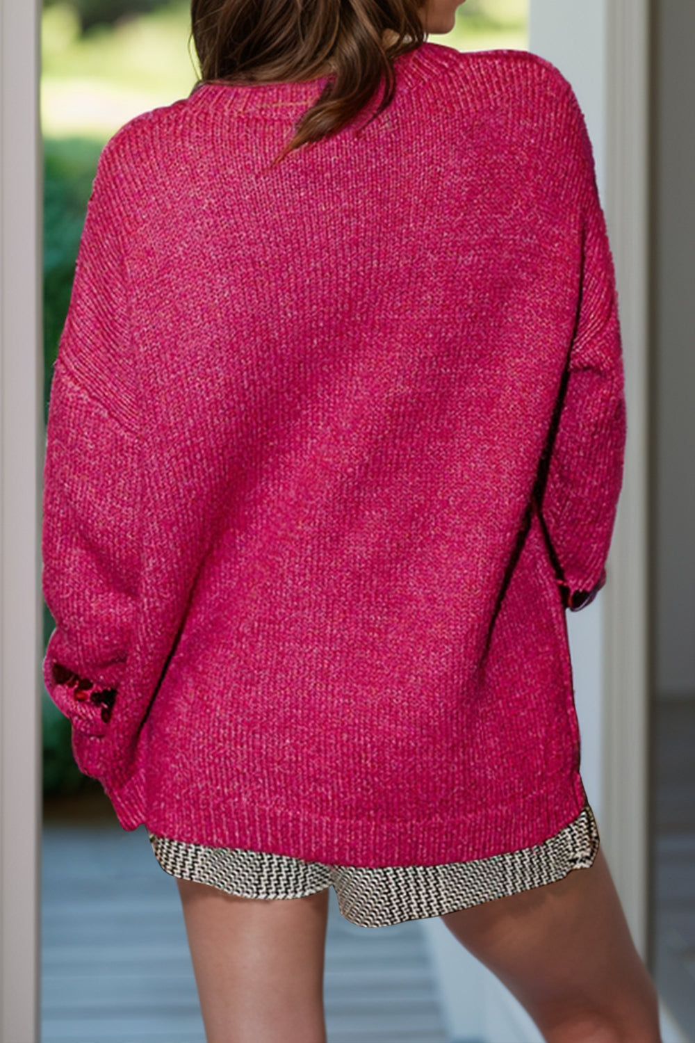 Pull à manches longues et col rond à sequins en rose foncé/taupe