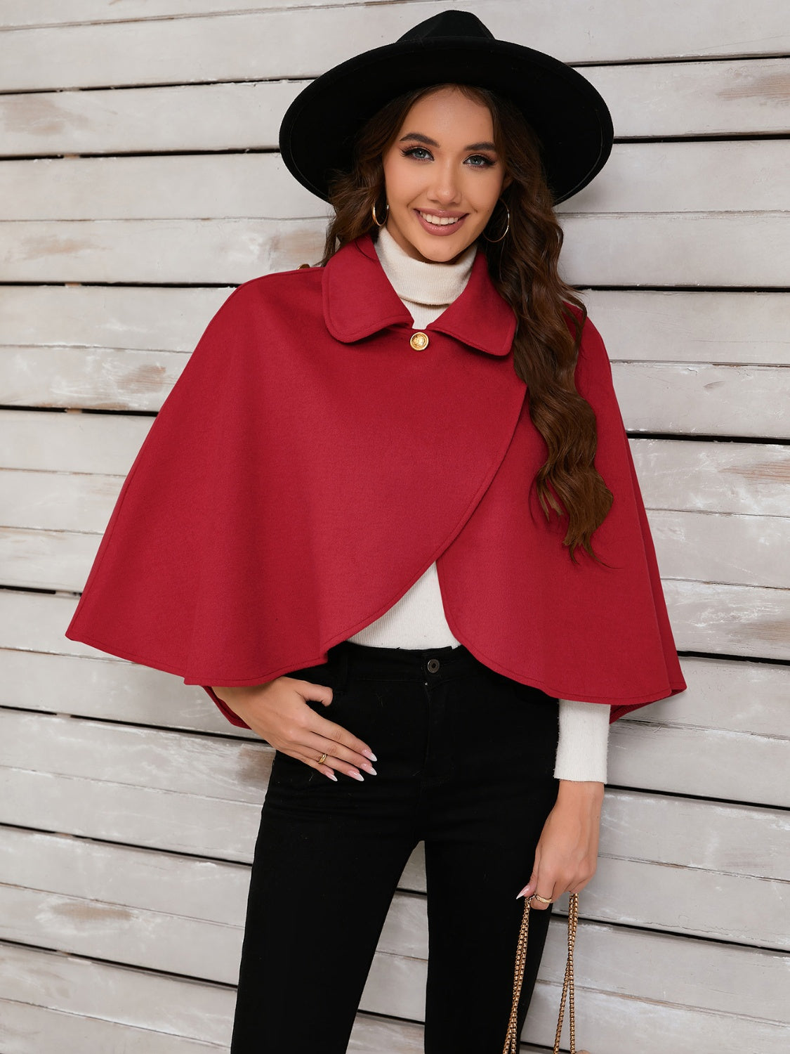 Elegant Cropped Cape with Collar in Red/Black