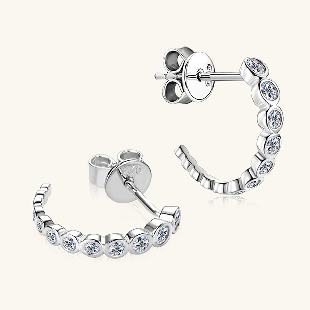 Boucles d'oreilles créoles en argent sterling 925 avec moissanite incrustée en or/argent