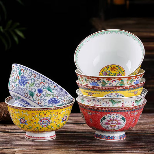 Jingdezhen Enamel Hand Painted 4.5 inch Bone China Bowl for Soup Rice Ramen in 15 Ancient Art Designs