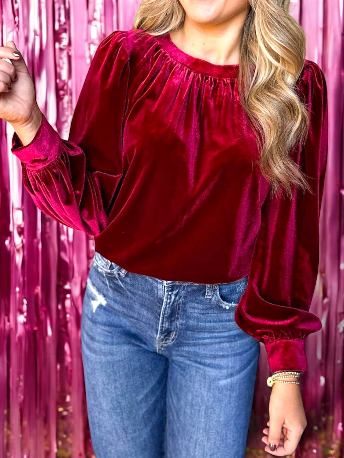 Ruched Round Neck Long Sleeve Blouse in 4 Trendy Colours