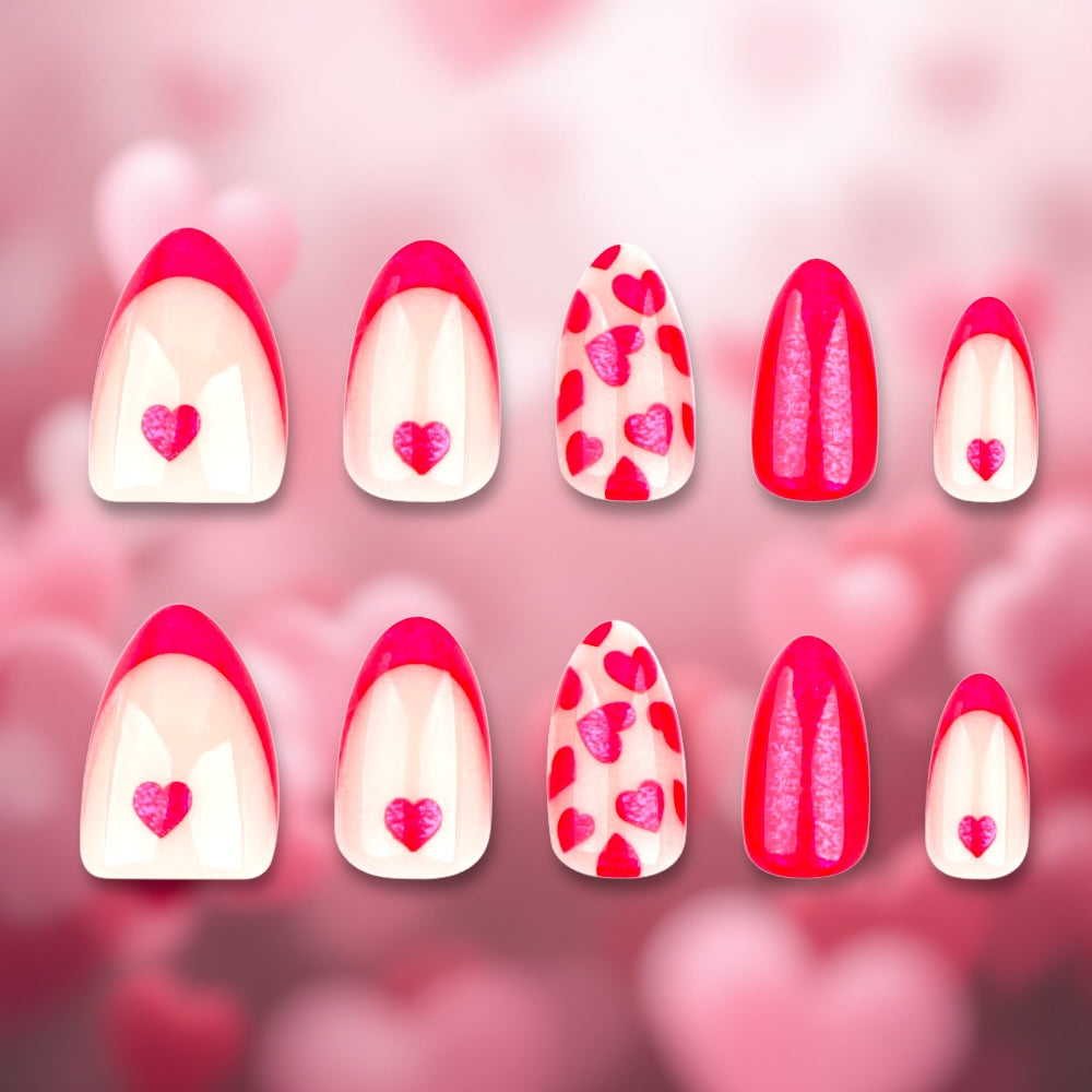 2025 Valentines Day Red Heart 24 Counts Glue-On Nail & Glue Set