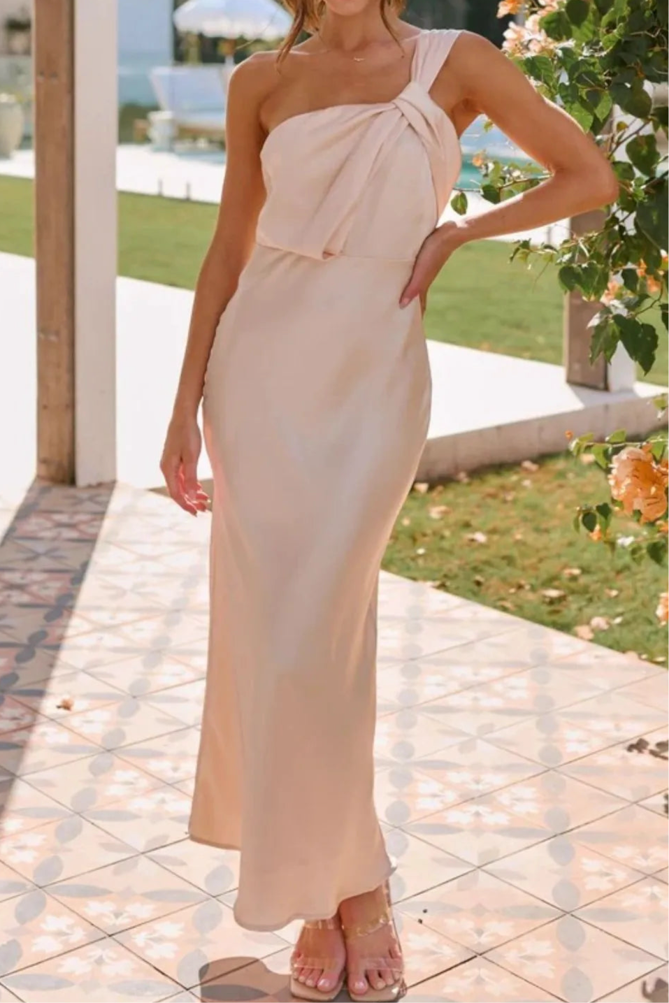 PROM DRESS | Ruched Single Shoulder Sleeveless Maxi Dress