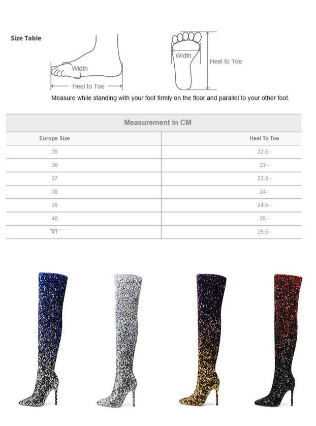 2024 AW Sparkle Sequin Pointed Stiletto Over-the-knee High-Heel (11cm) Boots in 4 Gradient Colours  (Customization)