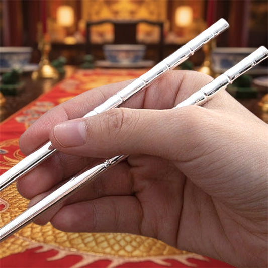 Certified 999 Pure Sterling Sliver Engraved Bamboo Chopsticks in Gift Box