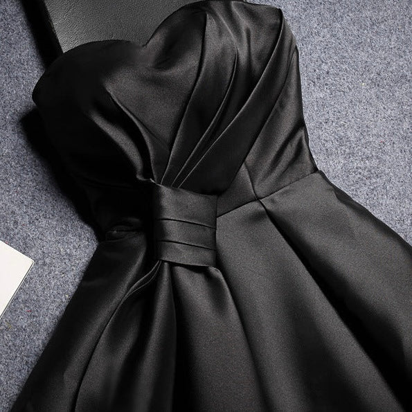 2025SS PRE ORDER | Satin Strapless Hepburn Style Elegant Flare Little Black Dress (S - 3XL)