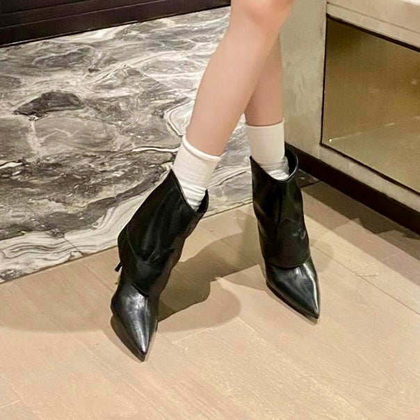 2024 AW Pointed High Heel Ankle Boots in Sliver, Black, White