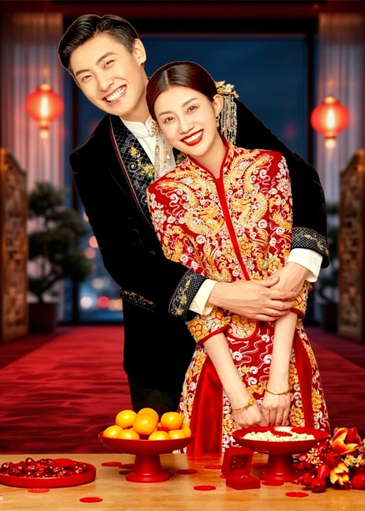 BRIDAL DRESS ｜Elegant Mandarin Collar Chinese Golden Dragon Phoenix Rhinestones / Embroidery Wedding Dress in 2 Skirt Styles； 2XL Plus Size