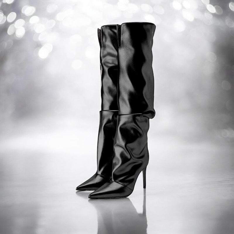 2024AW Metallic Pointed Stiletto High Heel Knee Boots (9cm Heels) in 3 Colours  (Customization)