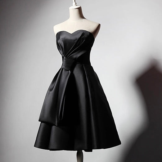 2025SS PRE ORDER | Satin Strapless Hepburn Style Elegant Flare Little Black Dress (S - 3XL)