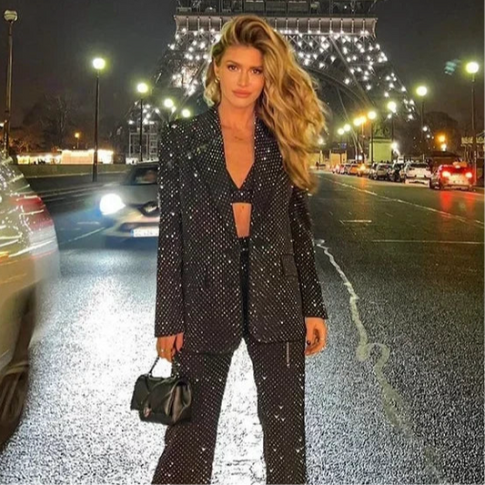 EXECUTIVE PARTY OUTFITS | Chic Starry Women's Top, Blazer & Pants Set in 3 Colours