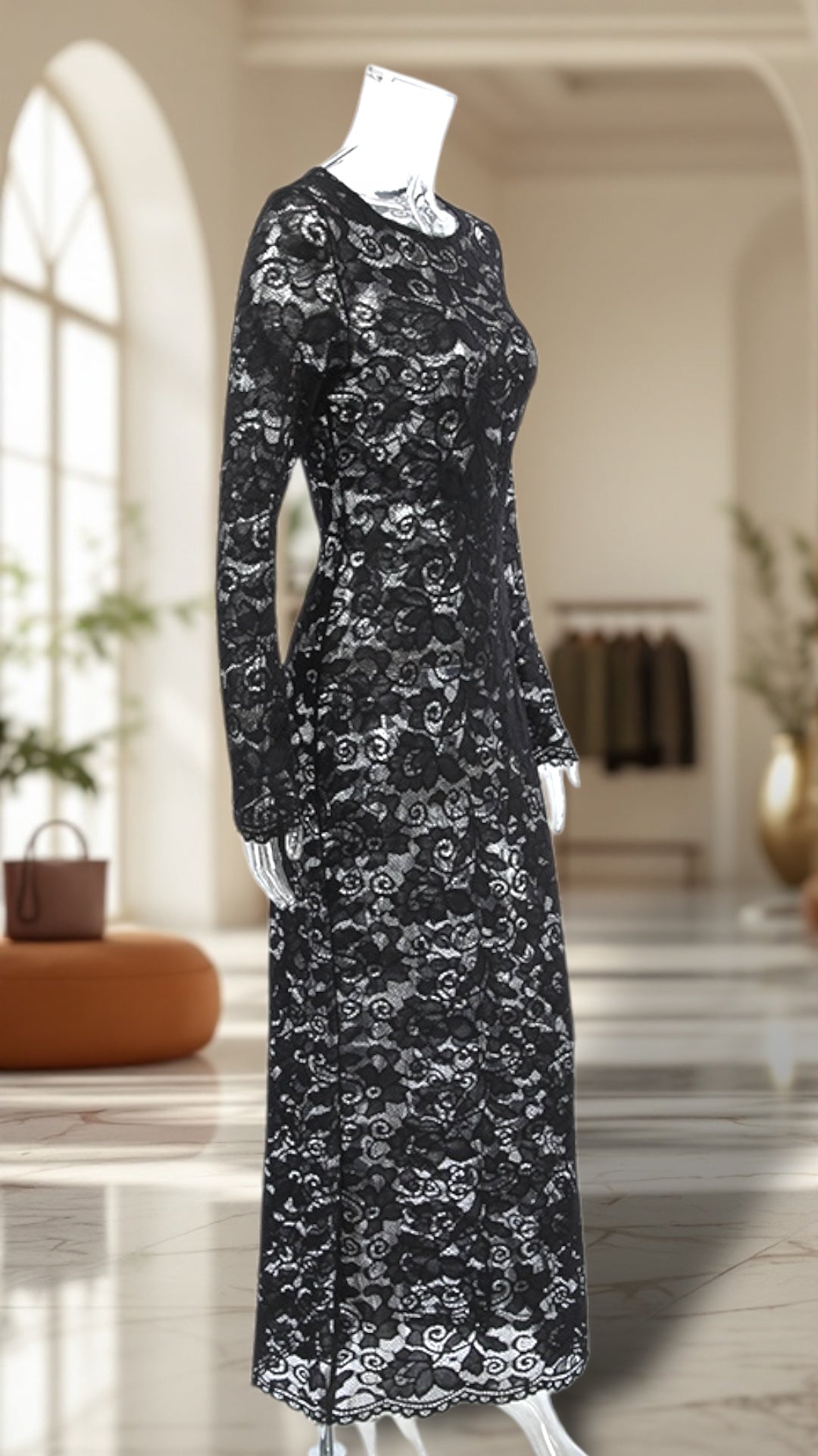 2024 Round Neck Sheer Lace Slim Fit Trumpet Midi Dress