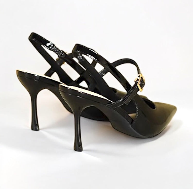 Elegant 8cm Patent Leather Heels with Adjustable & Elastic Straps