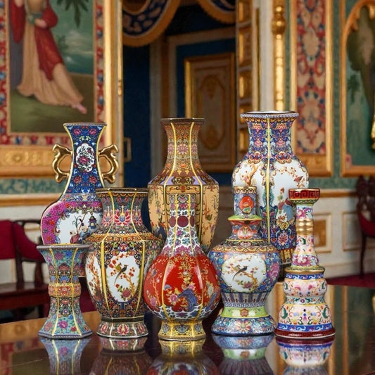 Vintage Jingdezhen Ceramic Enamel Colored Vase Set Chinese Style Home Decoration Ornaments