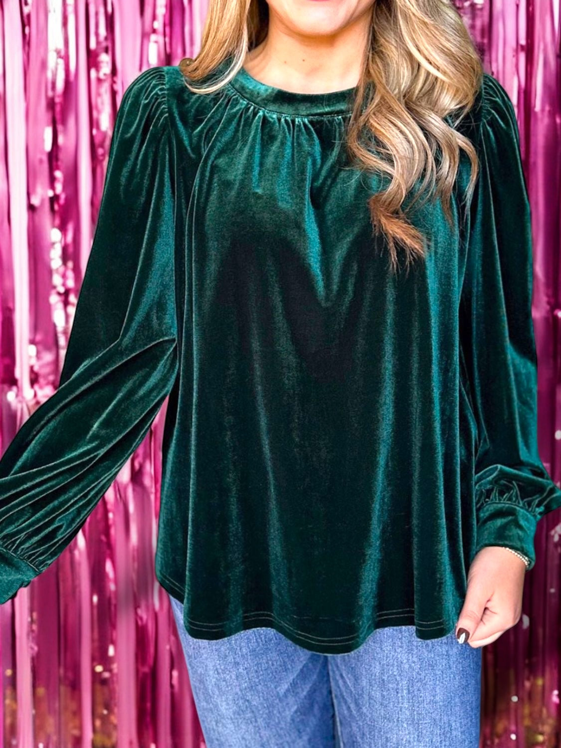 Ruched Round Neck Long Sleeve Blouse in 4 Trendy Colours