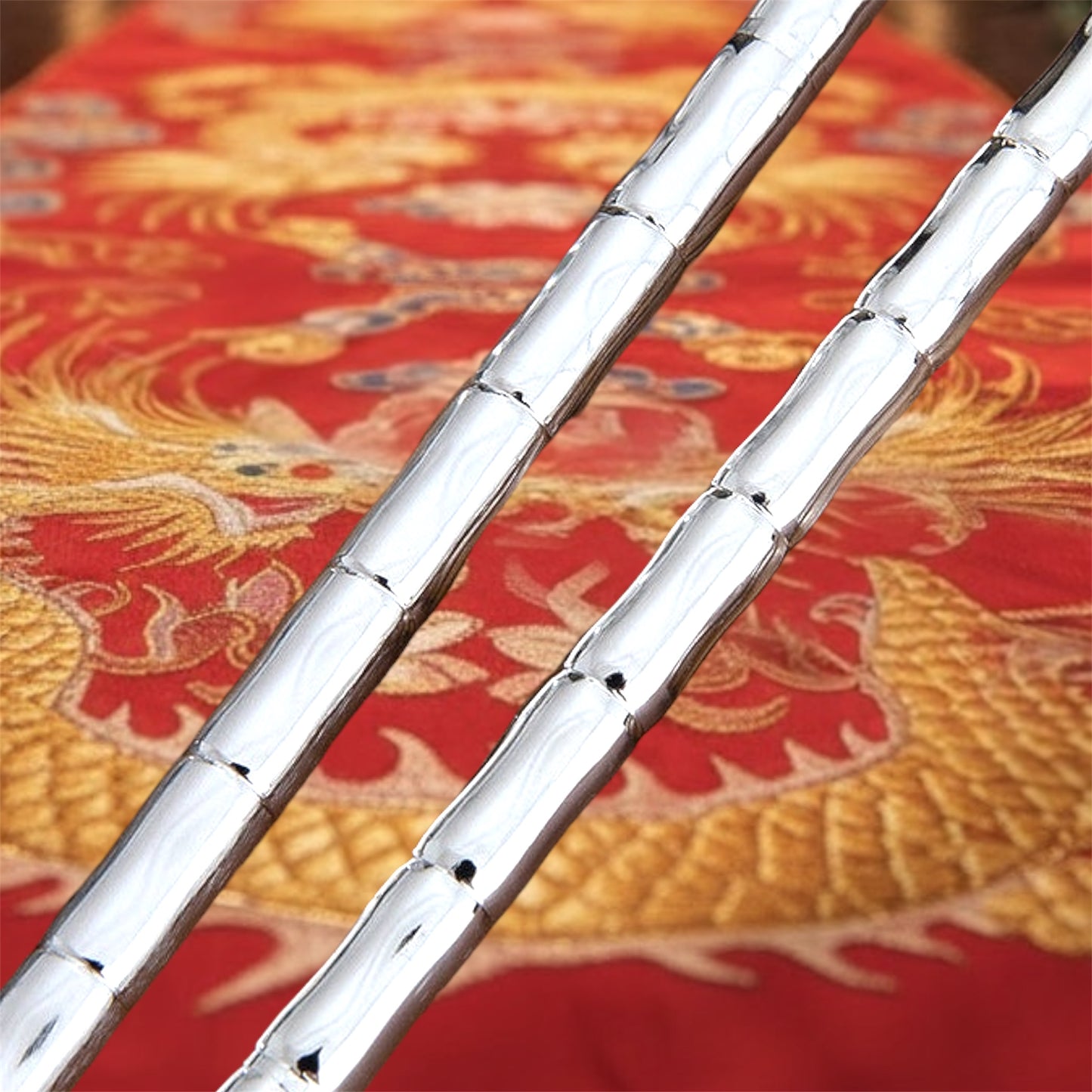 Certified 999 Pure Sterling Sliver Engraved Bamboo Chopsticks in Gift Box