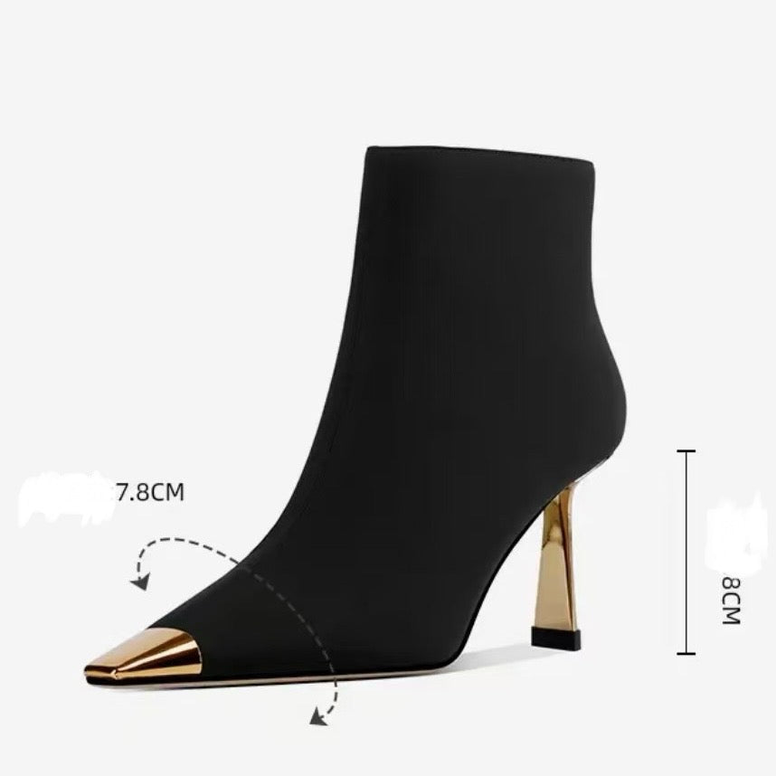 2024 AW High Heel Metal Square Toe Highly Stretchy Ankle Boots