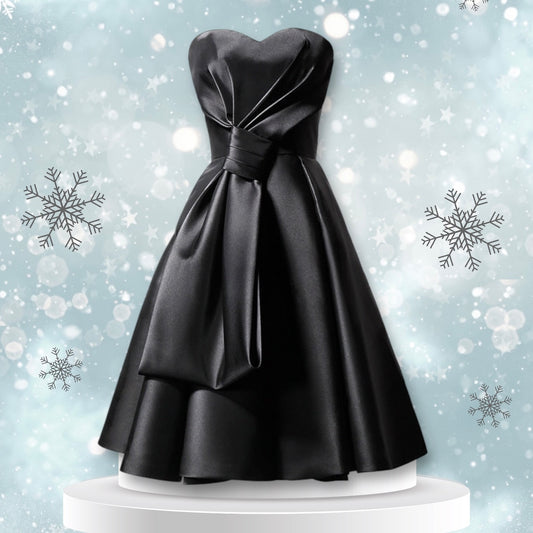 2025SS PRE ORDER | Satin Strapless Hepburn Style Elegant Flare Little Black Dress (S - 3XL)