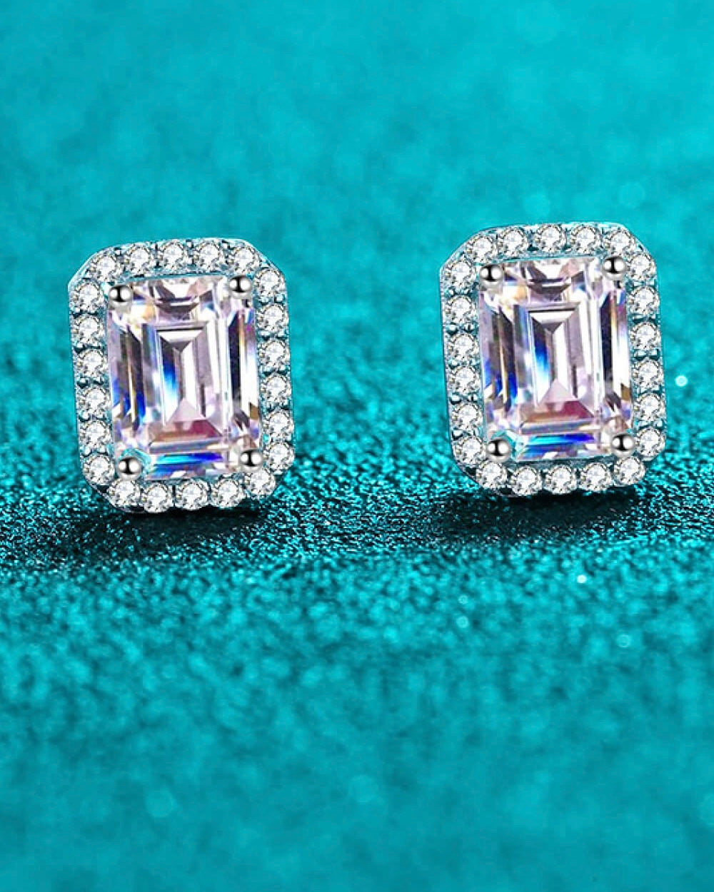 1 Carat Moissanite Rhodium-Plated Square Stud Earrings