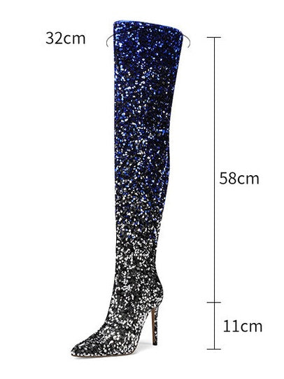 2024 AW Sparkle Sequin Pointed Stiletto Over-the-knee High-Heel (11cm) Boots in 4 Gradient Colours  (Customization)