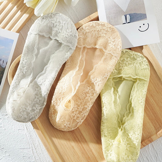 Summer Lace Invisible Anti-Sliding Cotton Footie Socks in 7 Colours
