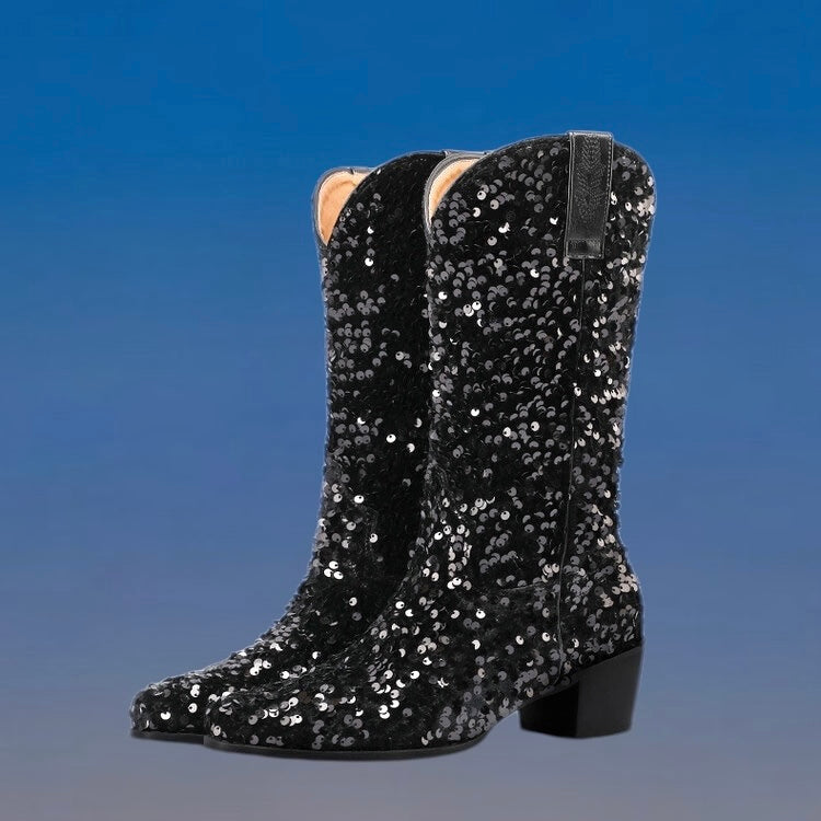 Sequin Women’s Cowboy Boots in 5 Trendy Colours  (Customization)