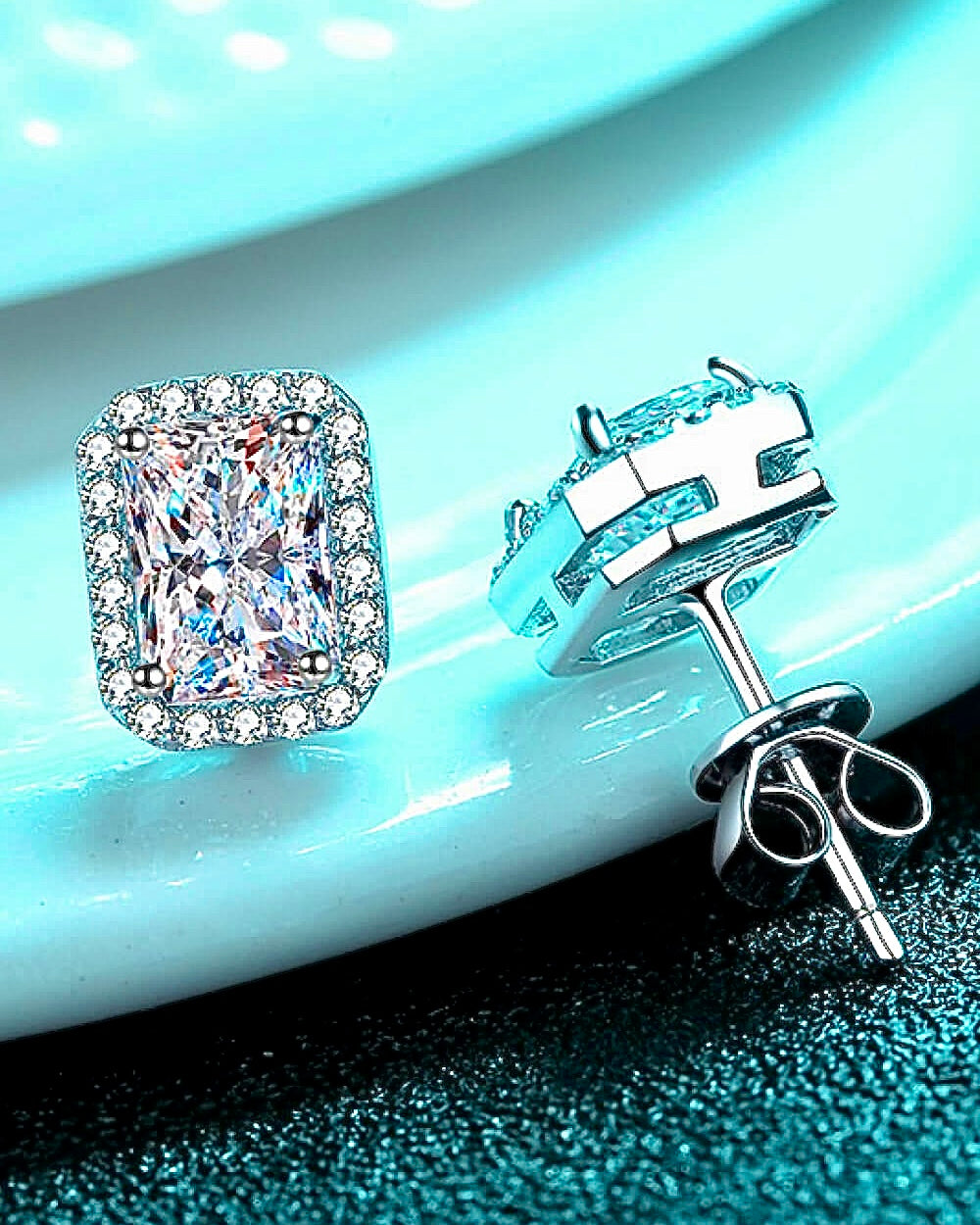 1 Carat Moissanite Rhodium-Plated Square Stud Earrings