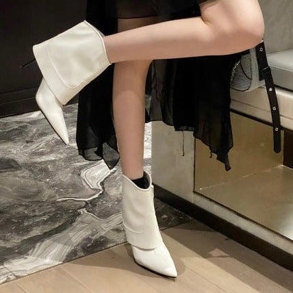 2024 AW Pointed High Heel Ankle Boots in Sliver, Black, White