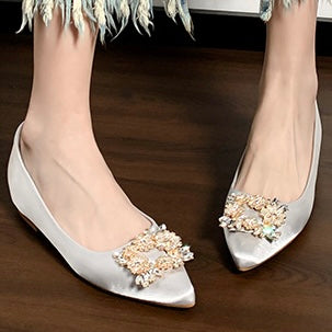 2025SS Satin Pointed Flat Bridal Shoes 5cm Inner Height in 3 Colours