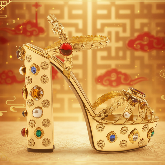 Luxury Gold Metallic Chunky Heel Sandals