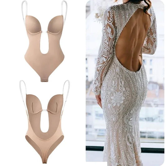 Bridal Essentials | Invisible Seamless Thong Bodysuit Shapewear in 2 Colours for Backless Deep/V-Neck/U-Plunge Dresses