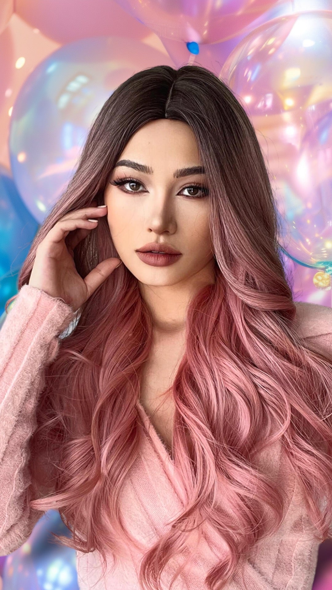 Long Wave Synthetic Wigs in Pink 26''