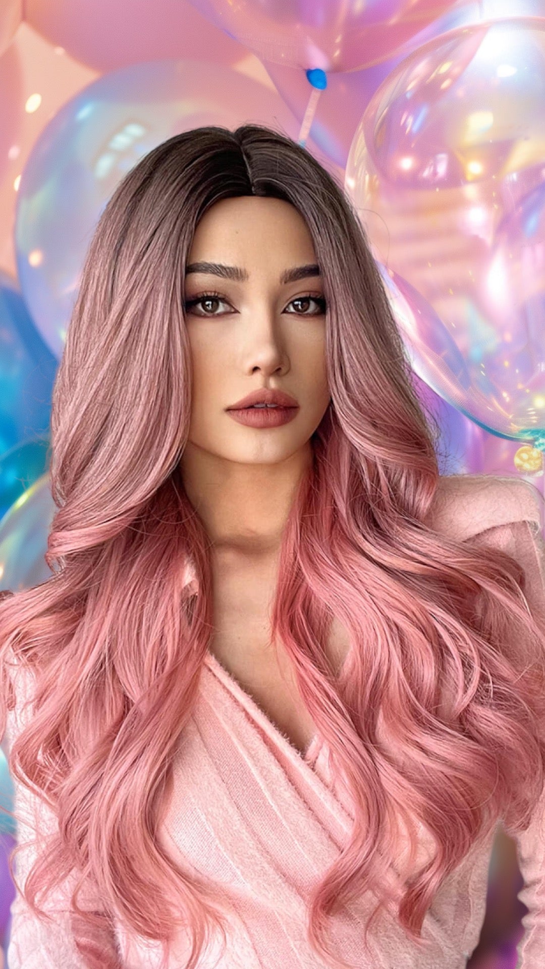 Long Wave Synthetic Wigs in Pink 26''