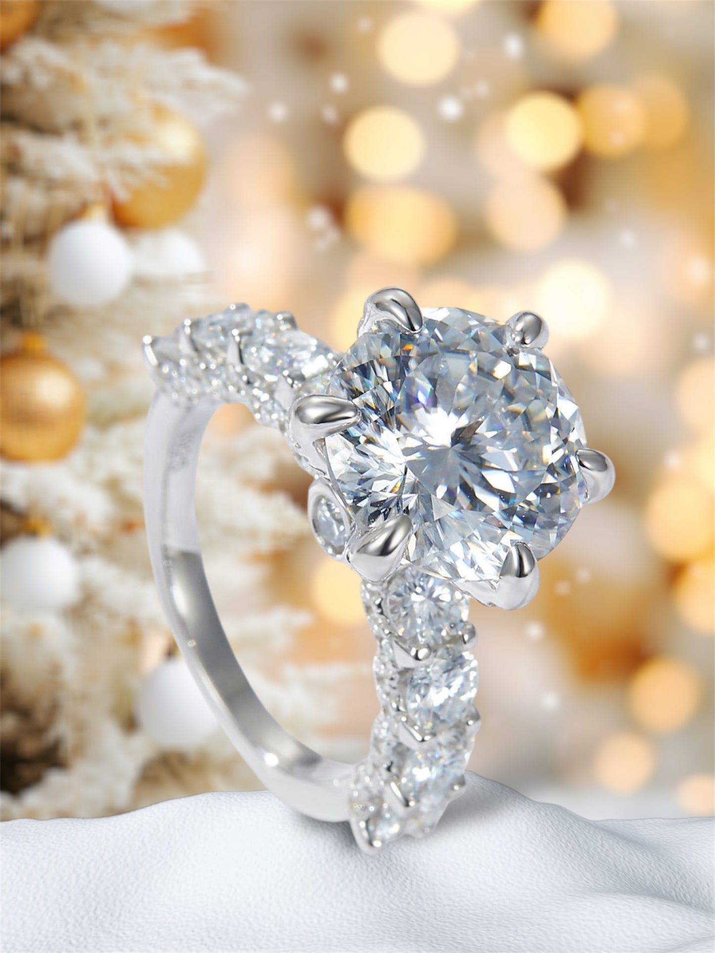 3-Carat Moissanite Platinum-Plated Side Stone Ring