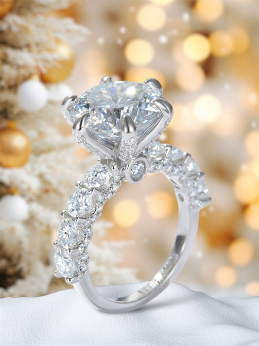 3-Carat Moissanite Platinum-Plated Side Stone Ring