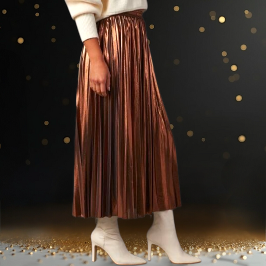 HOT | Pleated Shiny Midi Skirt