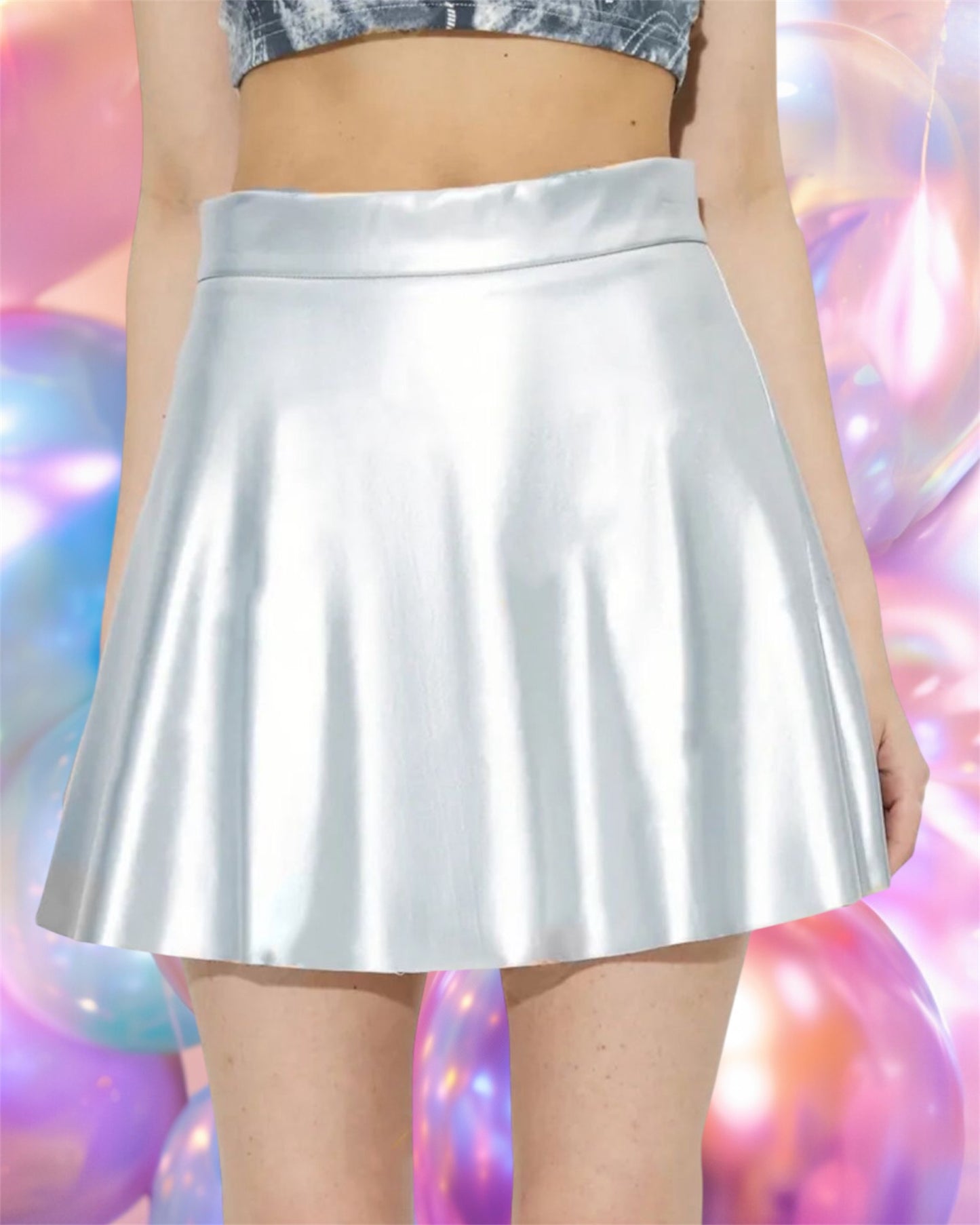 Ruched PVC Mini Skirt with Zipper