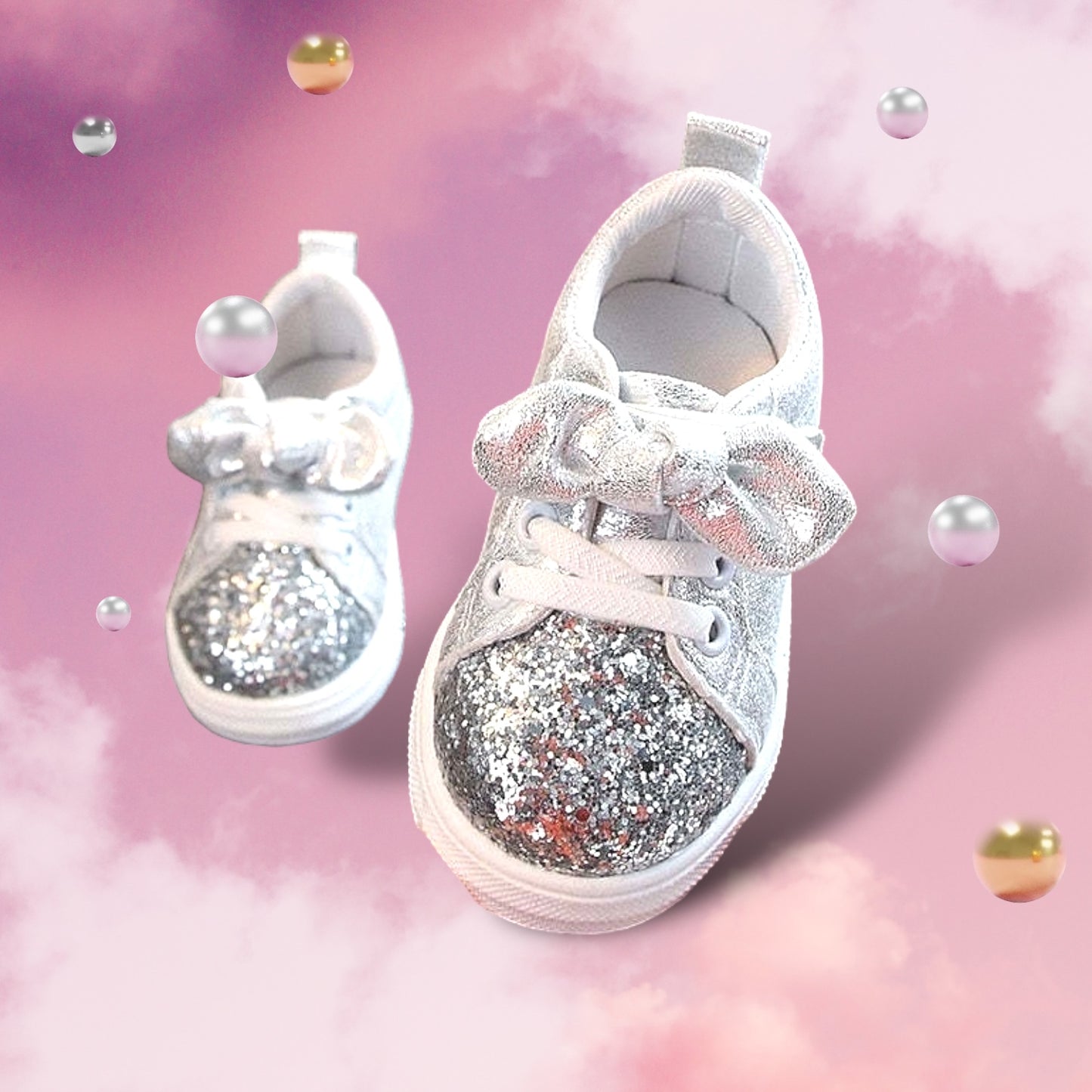 Sparkle Bow Sneakers for Toddlers in Metallic Gold/Pink/Silver （Buy one get a $40 Item FREE)