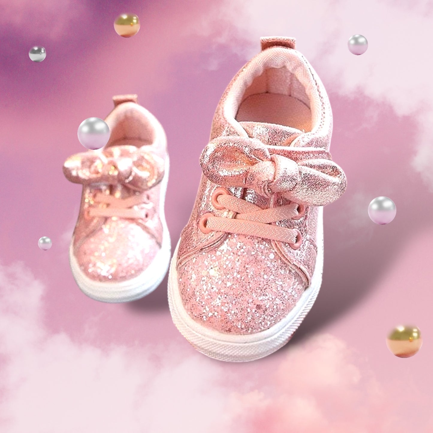 Sparkle Bow Sneakers for Toddlers in Metallic Gold/Pink/Silver （Buy one get a $40 Item FREE)