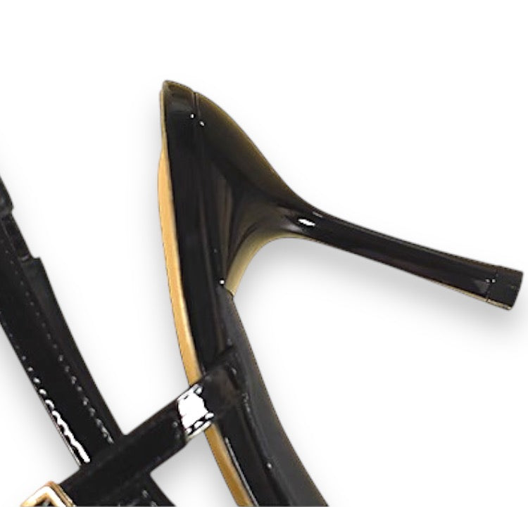 Elegant 8cm Patent Leather Heels with Adjustable & Elastic Straps