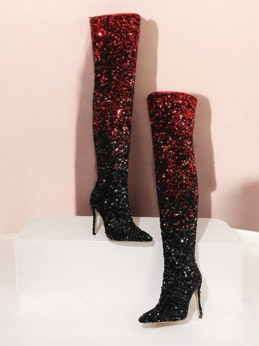 2024 AW Sparkle Sequin Pointed Stiletto Over-the-knee High-Heel (11cm) Boots in 4 Gradient Colours  (Customization)