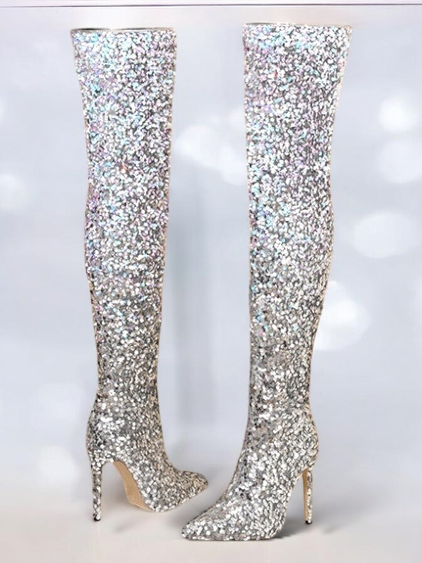 2024 AW Sparkle Sequin Pointed Stiletto Over-the-knee High-Heel (11cm) Boots in 4 Gradient Colours  (Customization)