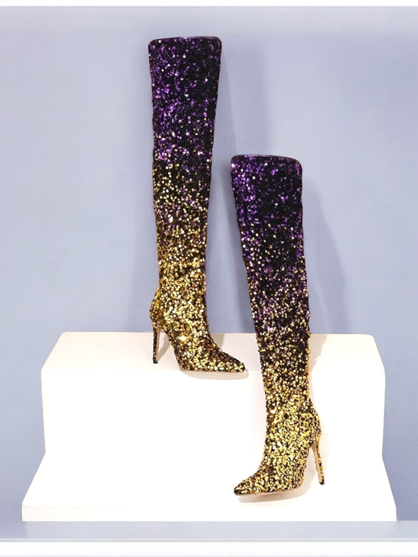 2024 AW Sparkle Sequin Pointed Stiletto Over-the-knee High-Heel (11cm) Boots in 4 Gradient Colours  (Customization)