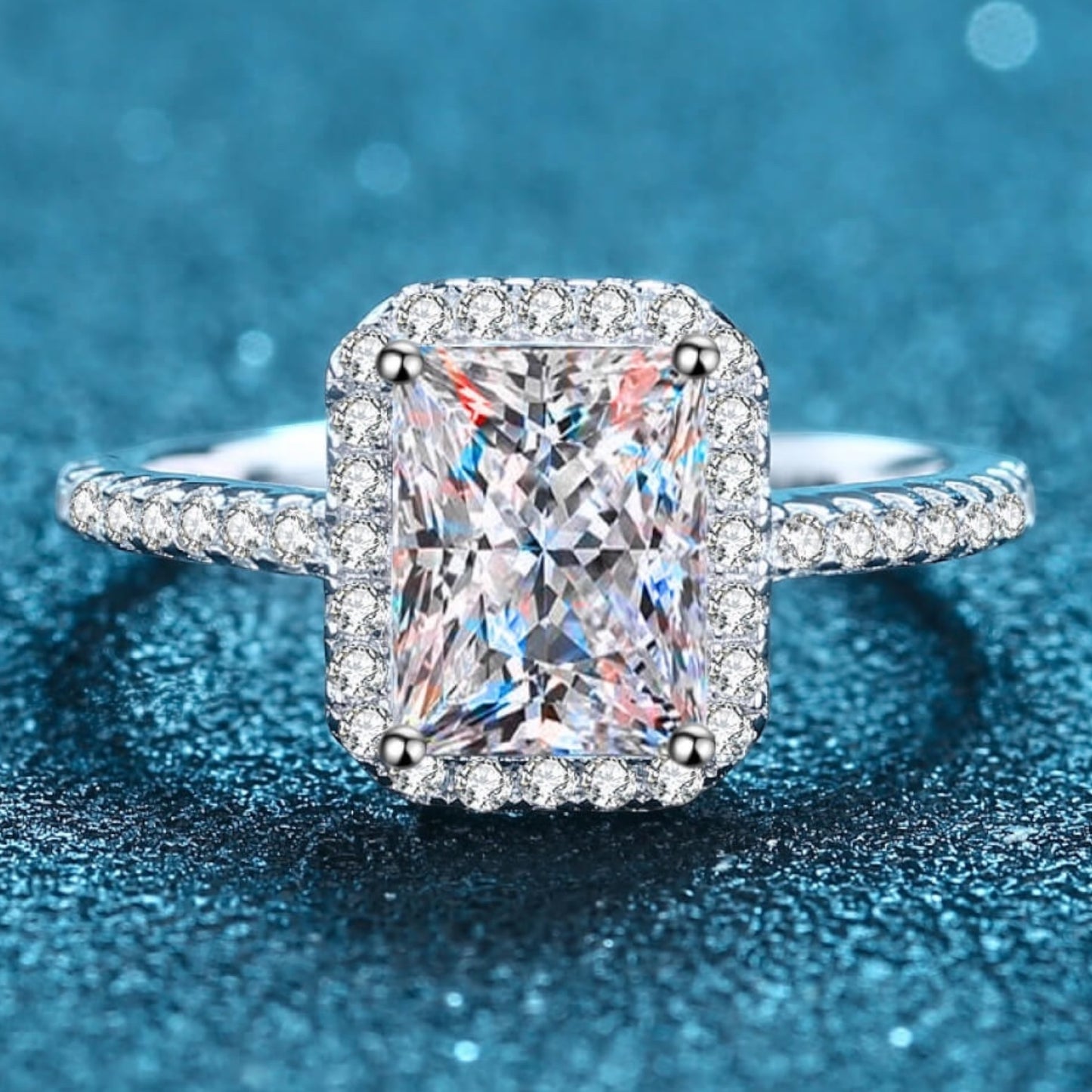 Bague rectangulaire en moissanite de 1 carat