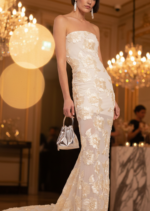2026SS Lace Floral Applique Semi Sheer Mermaid Bridal Wedding Gown